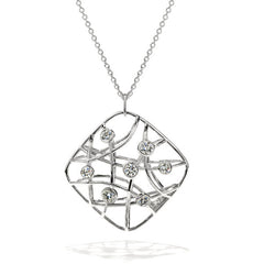 Hearts on Fire Brocade Square Small Pendant 18K White Gold With 0.58 Carat Total Diamonds on Adjustable 32 Inch Chain