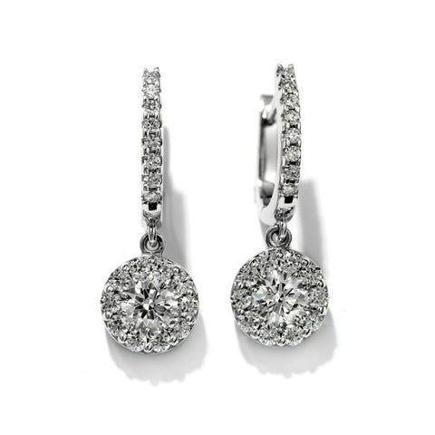 Hearts on Fire Fulfillment Drop Earrings 18Kt White Gold With 2 carats Total Weight Diamonds.