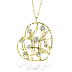 Hearts on Fire Brocade Large Heart 18K Yellow Gold Pendant With 1.13 Carats Total Diamonds on 32 Inch Double Chain