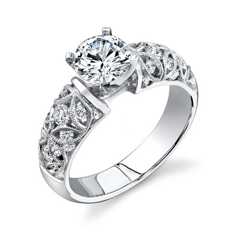 Simon G 18K White Gold Filigree Engagement Ring With 0.52 Carat Diamonds.