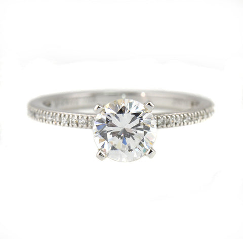 Simon G. 18kt White Gold Engagement Ring With 0.14 Carats Round Diamonds.