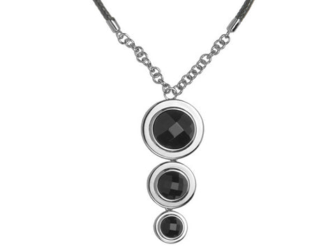 ELLE Sterling Silver Industrial Glam Collection Black Agate Necklace