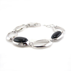 ELLE Sterling Silver Black and White Collection Black Agate Bracelet