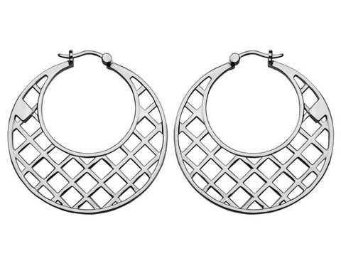 ELLE Sterling Silver Networks Collection Hoop Earrings