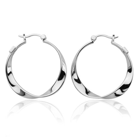 ELLE Sterling Silver Unusual Twist Collection Hoop Earrings