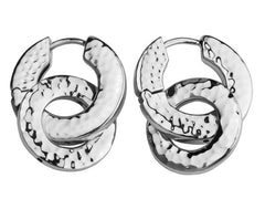 ELLE Sterling Silver Hammered Collection Hoop Earrings