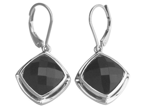 ELLE Sterling Silver Earrings With Faceted Black Agate and Signature Elle Ruby.