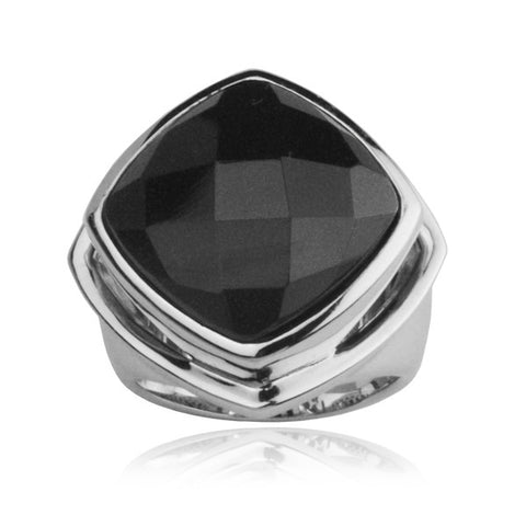 ELLE Sterling Silver Clusterforce Collection Ring With Black Agate