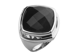 Elle Sterling Silver Ring With Black Faceted Agate and Signature Ruby Gemstone